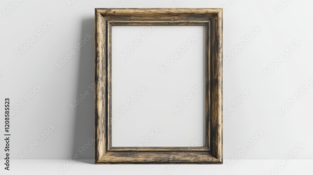 Rustic wooden picture frame on white background in minimalist style Rustic wooden picture frame on white background in minimalist style