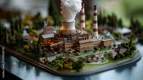 Detailed Miniature Power Plant Model with Surrounding Town photo