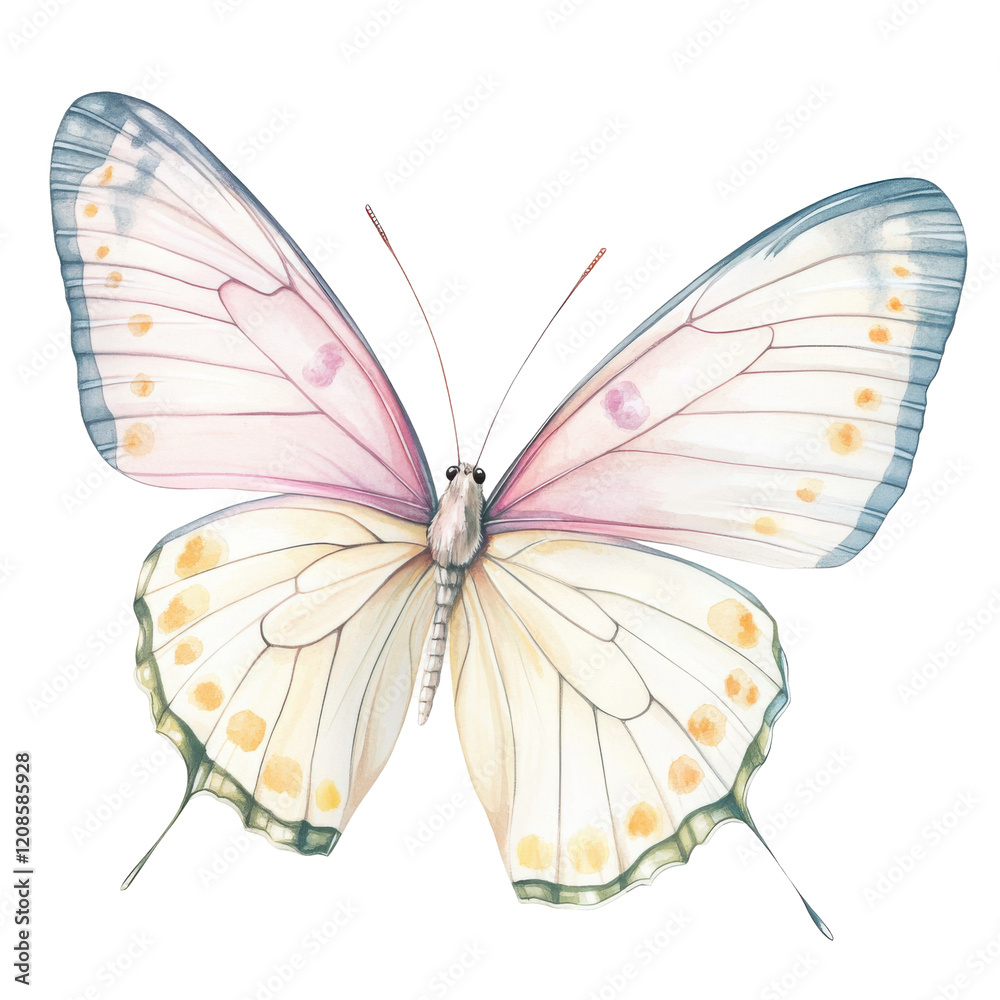 Naklejka premium Butterfly with striking pattern on wings on transparent background in retro style.