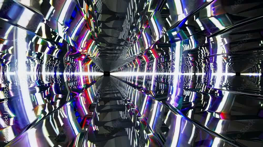 Abstract iridescent corridor expanding into infinity, creating a mesmerizing visual journey