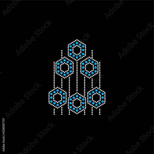 Rhinestone applique collar design for t-shirt or blouse hot-fix transfer. Abstract beautiful glitter applique rhinestone motif.