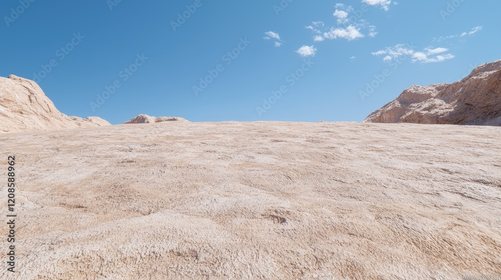Desert landscape, expansive sand dunes under clear sky, background mountains, travel photography Desert landscape, expansive sand dunes under clear sky, background mountains, travel photography