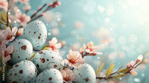 Easter celebration with colorful eggs and spring blossoms