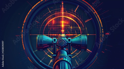 Chrome Weapon Night Sight, Rifle Optical Scope Hunting gun viewfinder with crosshair Aim the shooting marker symbol. Shadow soldier target sign.