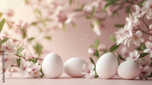 Cute easter eggs and spring flowers for holiday decoration and design