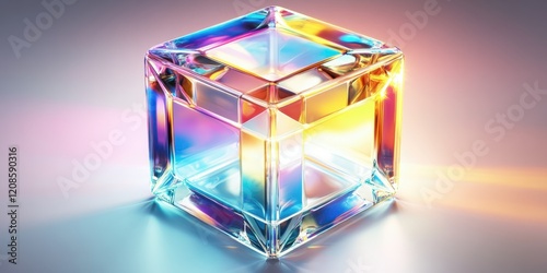 Iridescent Glass Cube Rainbow Prism Colorful Geometric Shape Abstract 3D Render
