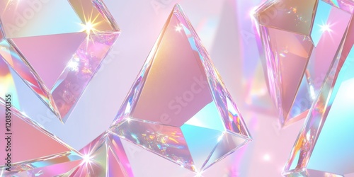 Iridescent Pastel Pink Crystals Geometric Shapes Abstract Background Shiny Gems Luxury Texture