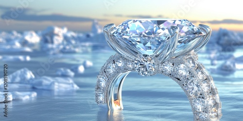 Sparkling Diamond Engagement Ring on Ice Luxury Jewelry Bridal Winter