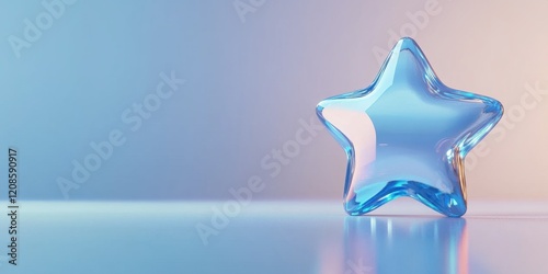 Abstract Glass Star Blue and Pastel 3D Render Modern Minimalist Design Shiny Reflective Surface