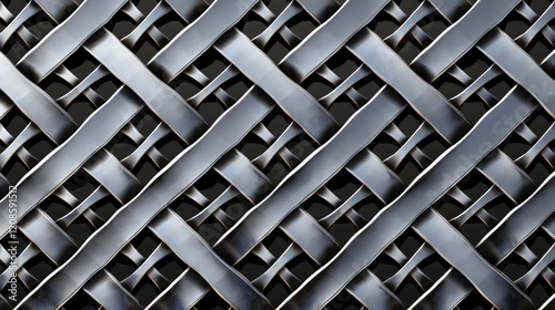 Metal seamless pattern, interlocking steel net vector geometric continuous abstract background, endless steel grid.