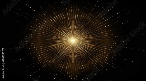 Speed ​​light effect with golden glowing lines, halos and sparkling particles shooting out from the center on a dark background for a sci-fi tunnel. space jumping