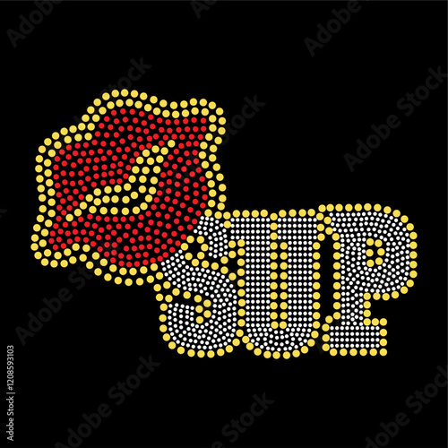 Rhinestone applique collar design for t-shirt or blouse hot-fix transfer. Abstract beautiful glitter applique rhinestone motif.	