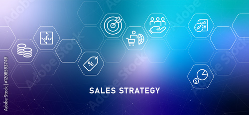 Sales strategy gradient header business work planning idea to target retail sales performance monitoring and management concept