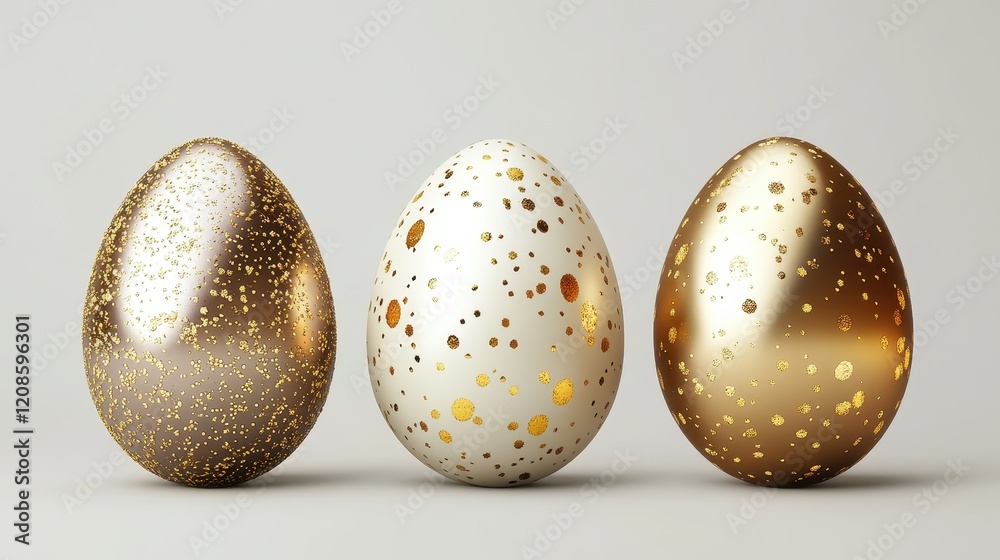 Elegant easter eggs with gold decorations for holiday celebration and creative design