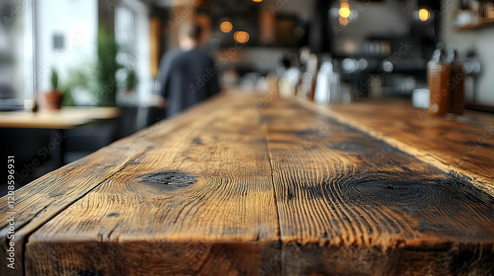Rustic Wooden Bar Counter in a Cozy Cafe Setting Rustic Wooden Bar Counter in a Cozy Cafe Setting