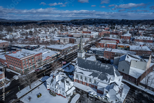 Aerial view of Greenfield, Massachusetts in winter 
