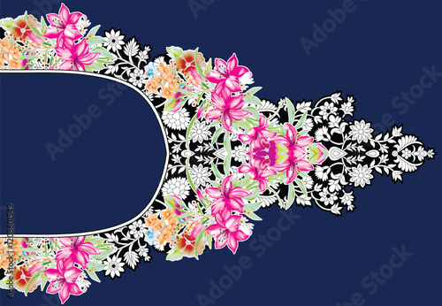 Geometric Floral Border , redefined with floral and paisley accents, ideal for elegant wallpapers and fabric collections.