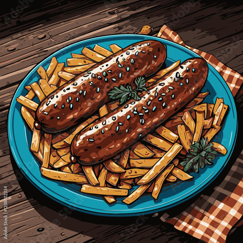 grilled sausage leaves vector art for graphic design 