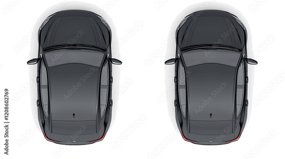 Fototapeta premium Black Sedans From Above on Transparent Background Generative AI