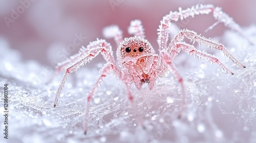 A layer of frost covering a metal surface, with tiny ice spikes and a glistening texture. 424