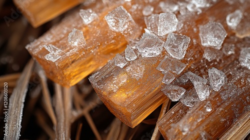 Frozen bubbles trapped in ice, creating a fascinating, frosty texture with subtle reflections. 425