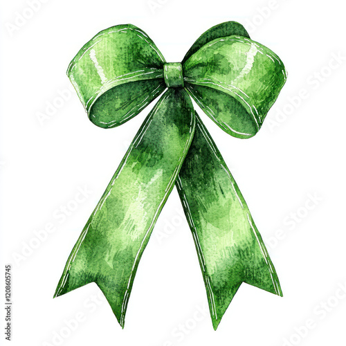 A Watercolor festive ribbon in green for St. Patrick Day celebration, high quality and sharp focus, perfect for commercial use photo