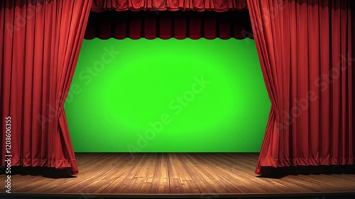 Red Curtain with Green Screen for Presentation