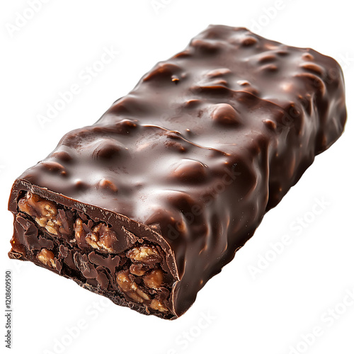 Protein bar with a rich chocolate coating perfect for healthy snack and energy themes isolated on transparent background, png photo