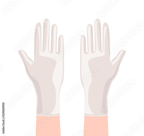 White Gloves Latex rubber cleaning protective Fashion hand accessory clothing technical illustration garment. Dish wash Vector front palm back view for Men, women, unisex flat template cartoon style