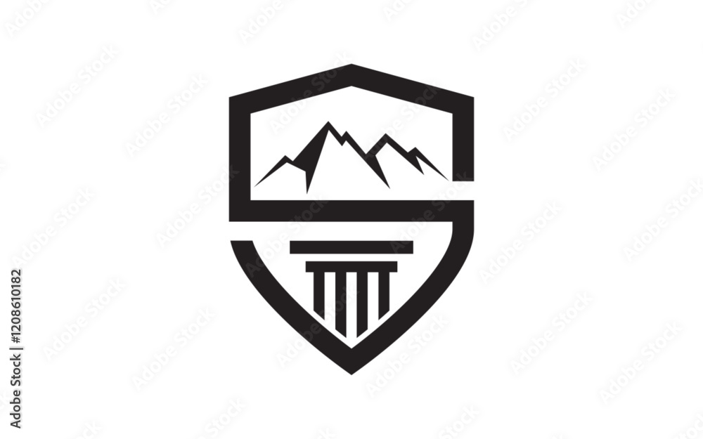 The mountain and shield design for t shirt badge sticker illustration The mountain and shield design for t shirt badge sticker illustration