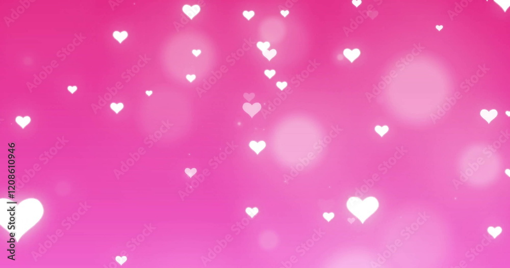 White hearts image over pink background with bokeh lights White hearts image over pink background with bokeh lights