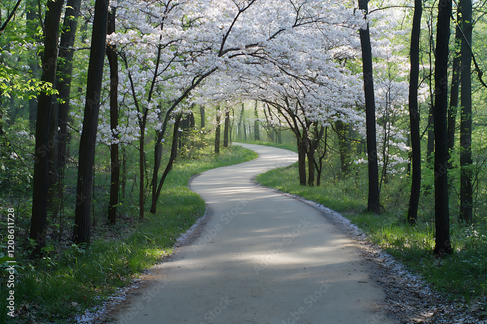 Naklejka premium endless cherry blossom forest path