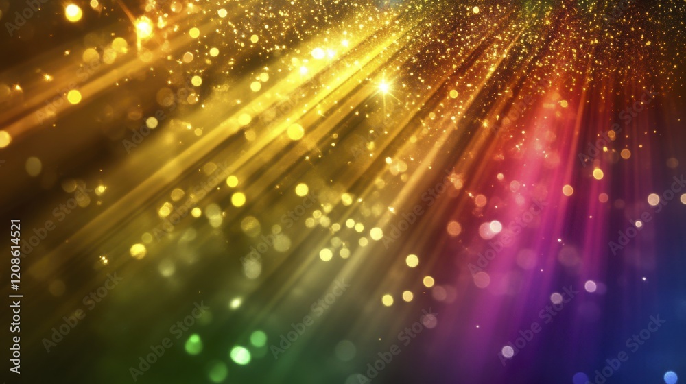 Fototapeta premium Vibrant spectrum of light rays with sparkling bokeh effect in rainbow colors