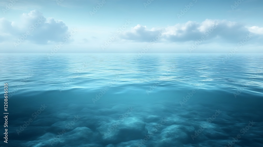 Serene Ocean Scene with Clouds and Underwater Rocks Serene Ocean Scene with Clouds and Underwater Rocks