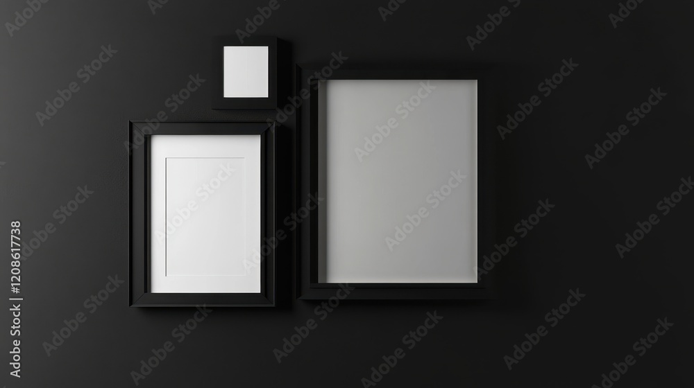 Minimalist black picture frame set on dark wall Minimalist black picture frame set on dark wall