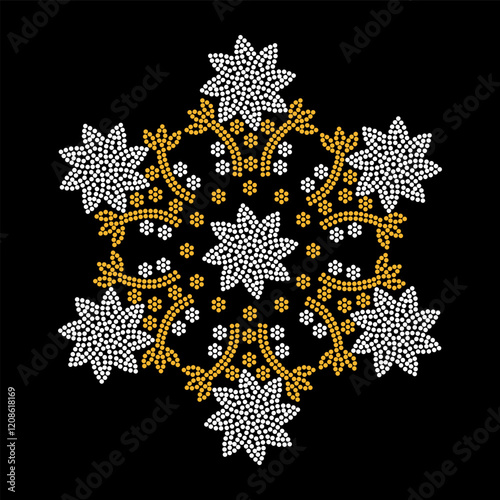 Rhinestone applique collar design for t-shirt or blouse hot-fix transfer. Abstract beautiful glitter applique rhinestone motif.	