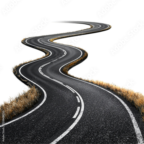 Twisty road with dramatic curves and winding paths ideal for travel and scenic landscape themes isolated on transparent background, png photo