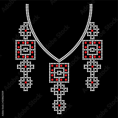 Rhinestone applique collar design for t-shirt or blouse hot-fix transfer. Abstract beautiful glitter applique rhinestone motif.	