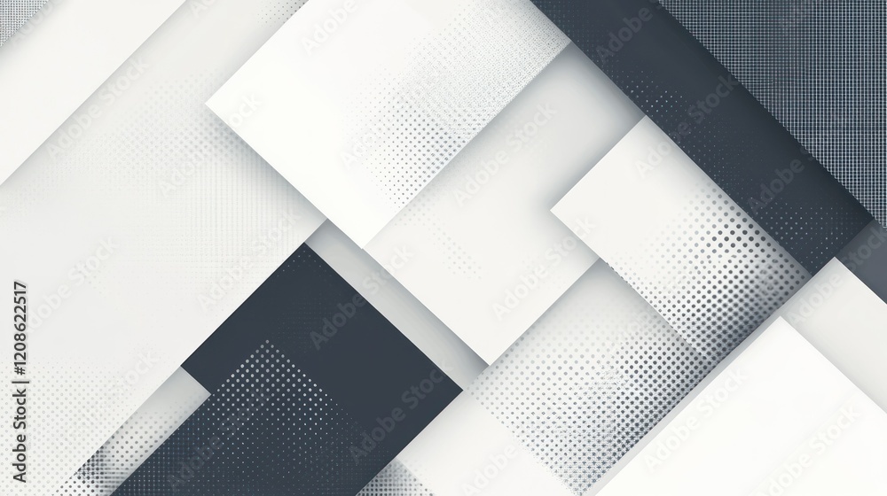Abstract grayscale geometric background with overlapping squares and halftone texture. Abstract grayscale geometric background with overlapping squares and halftone texture.