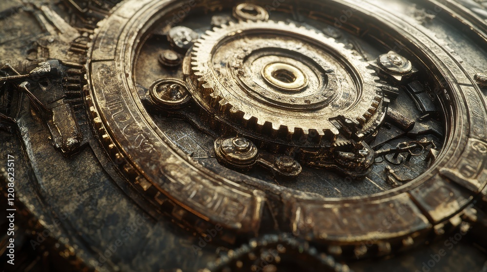 Fototapeta premium Intricate rusted mechanical gear with detailed steampunk aesthetic