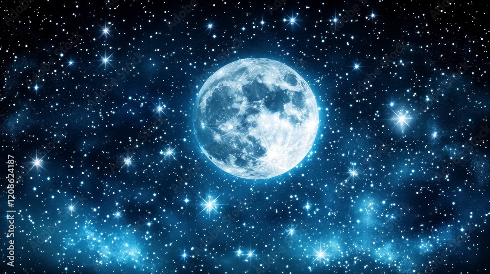 Obraz premium Majestic Full Moon in a Starry Night Sky Celestial Background Image