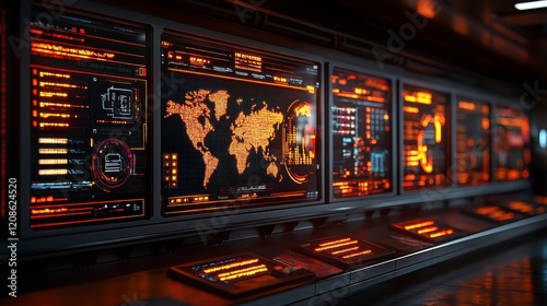 Wallpaper Mural Futuristic Control Room Interface Global Network Monitoring System Screens Displaying Data and Torontodigital.ca