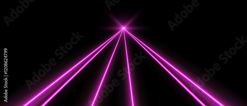 Obraz na płótnie Pink laser beams, concert or nightclub spotlights light effect. Lasers in motion, abstract perspective background. Vector illustration. w salonie