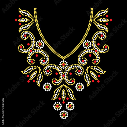 Rhinestone applique collar design for t-shirt or blouse hot-fix transfer. Abstract beautiful glitter applique rhinestone motif.	