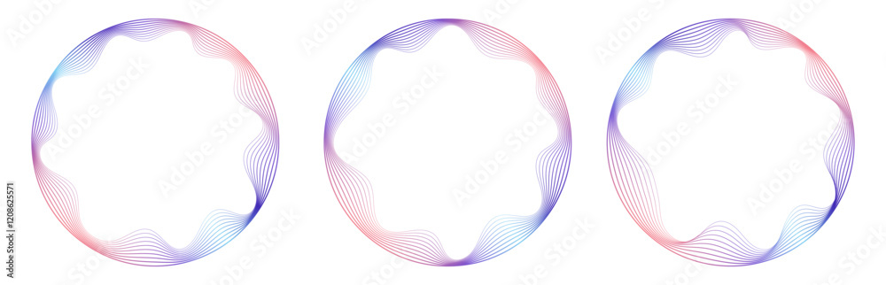 Abstract frame with wavy inner corners. Round border made with thin colorful lines. Vector illustration.