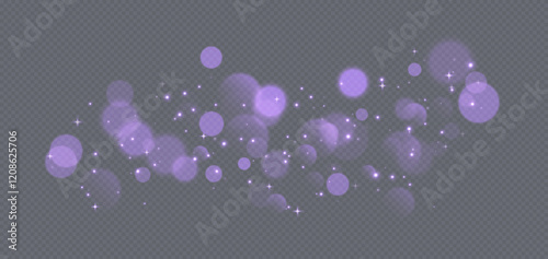 Obraz na płótnie Purple bokeh with stars and sparkles, shiny overlay decoration isolated on grey background. Vector illustration. w salonie