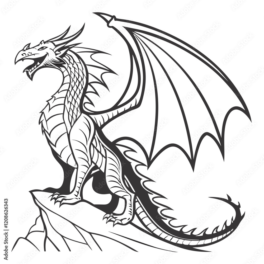 dragon outline, vector, transparent background dragon outline, vector, transparent background