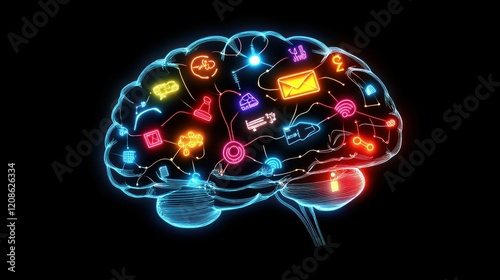 Wallpaper Mural Illuminated brain with glowing app icons. Torontodigital.ca