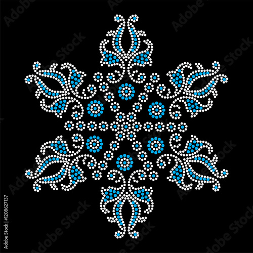 Rhinestone applique collar design for t-shirt or blouse hot-fix transfer. Abstract beautiful glitter applique rhinestone motif.	