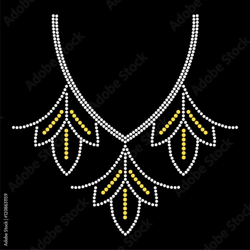 Rhinestone applique collar design for t-shirt or blouse hot-fix transfer. Abstract beautiful glitter applique rhinestone motif.	
